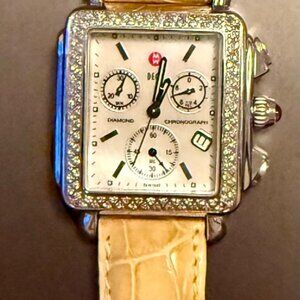 MICHELE Deco Diamond Chronograph Watch 71-6000 w/ 3 Straps (Quartz)